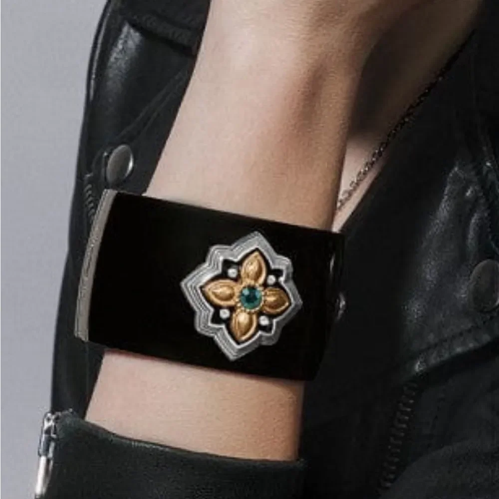 NWT New Brighton Monarch Joy Hinged Black/Silver Gold Bangle w/Green Crystal